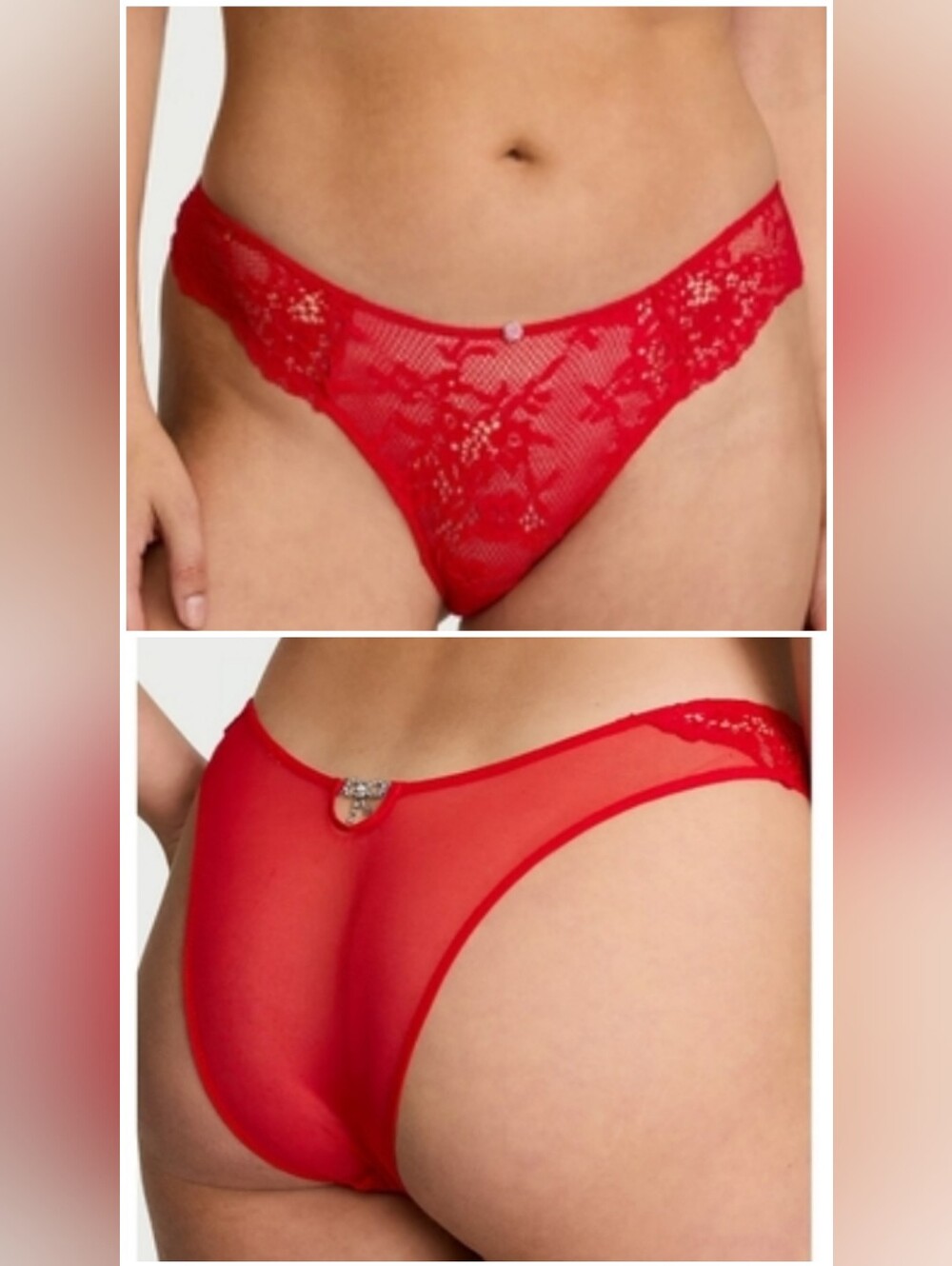 Victoria's Secret Dream Angel's Twinkle Bow Lace Brazilian Panty XSMALL RED